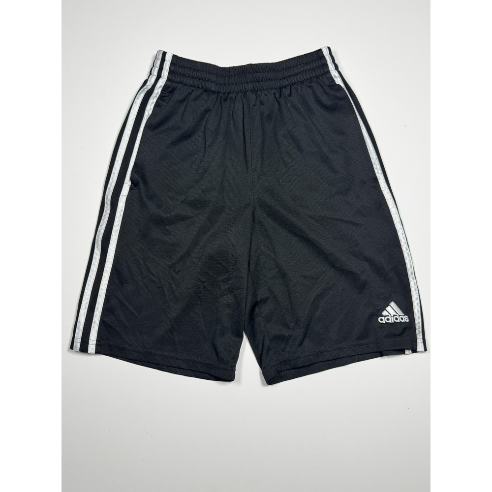 Adidas Athletic Shorts Boys Medium (10/12) Black White 3 Stripes Gym Training